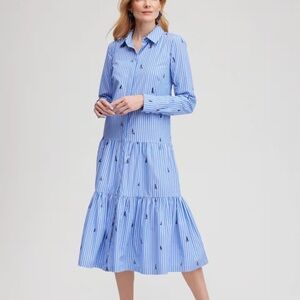 Chicos The Poplin Tiered Stripe Shirt Dress